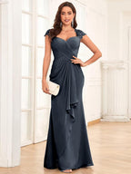 Alessandra Rue Navy Blue front view mother of the bride dress