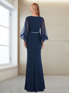 Jasmine Mae Navy Blue back view mother of the bride dress