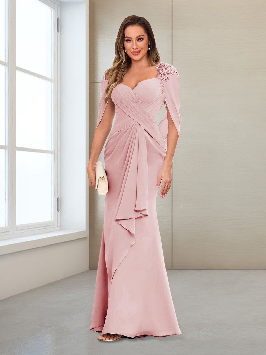 Cora Elise Dusty Rose front view mother of the bride dress
