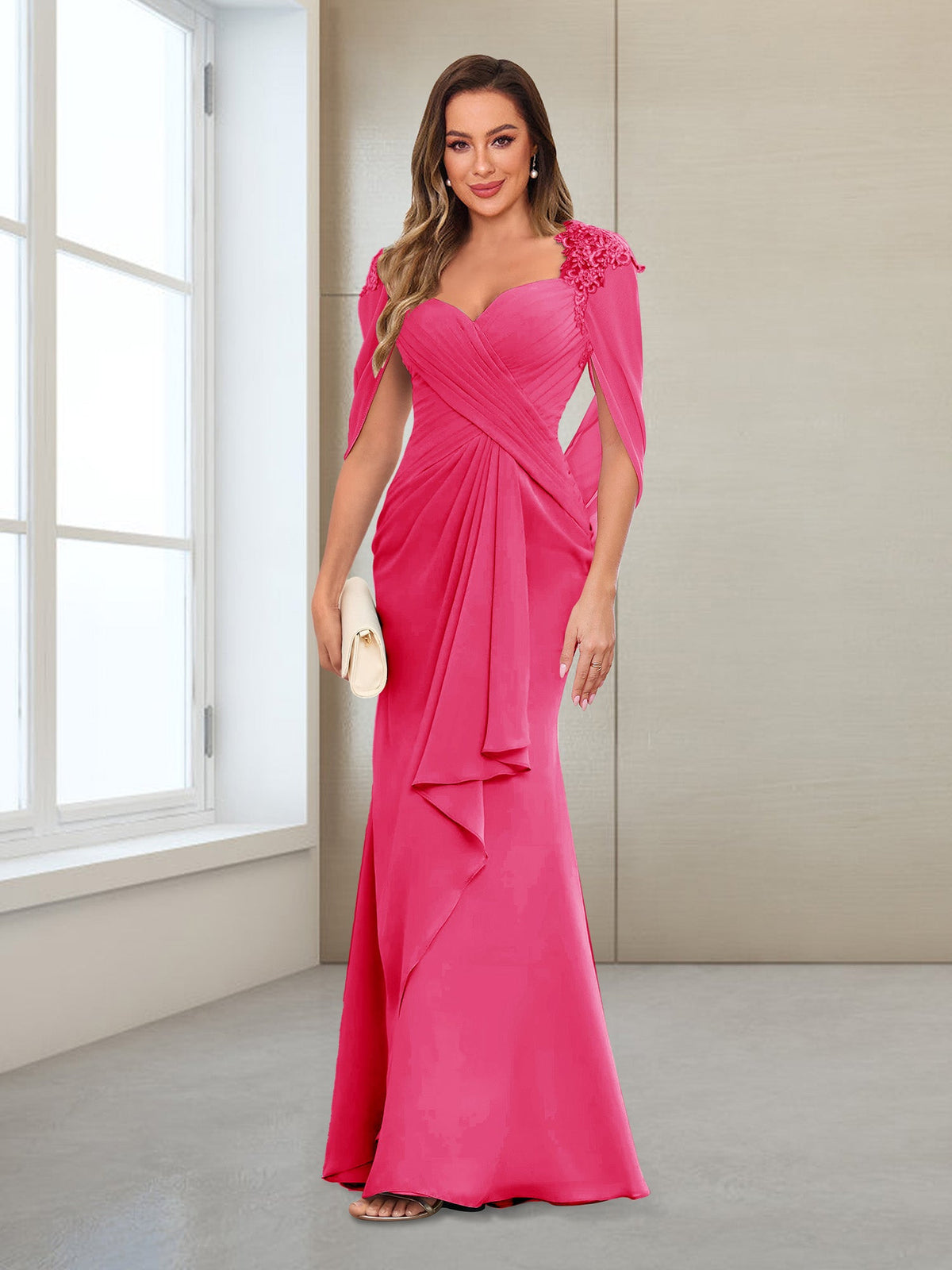 Cora Elise Fuchsia back view mother of the bride dress