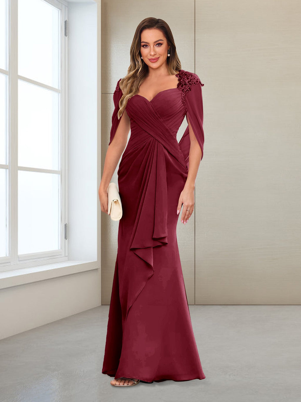 Cora Elise Burgundy back view mother of the bride dress
