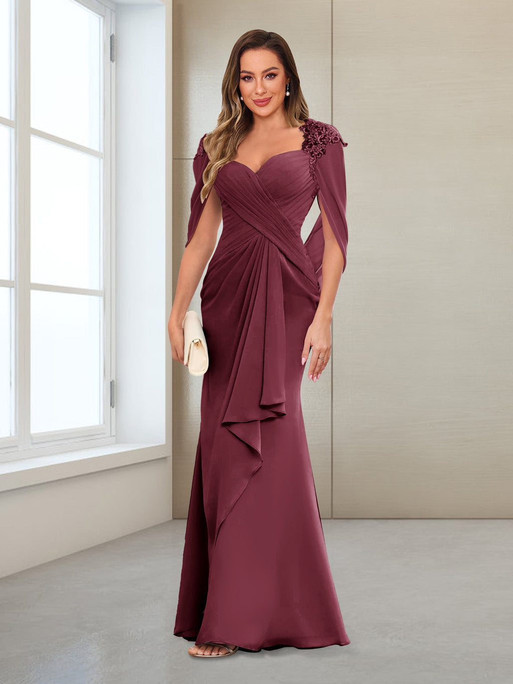 Cora Elise Plum front view mother of the bride dress
