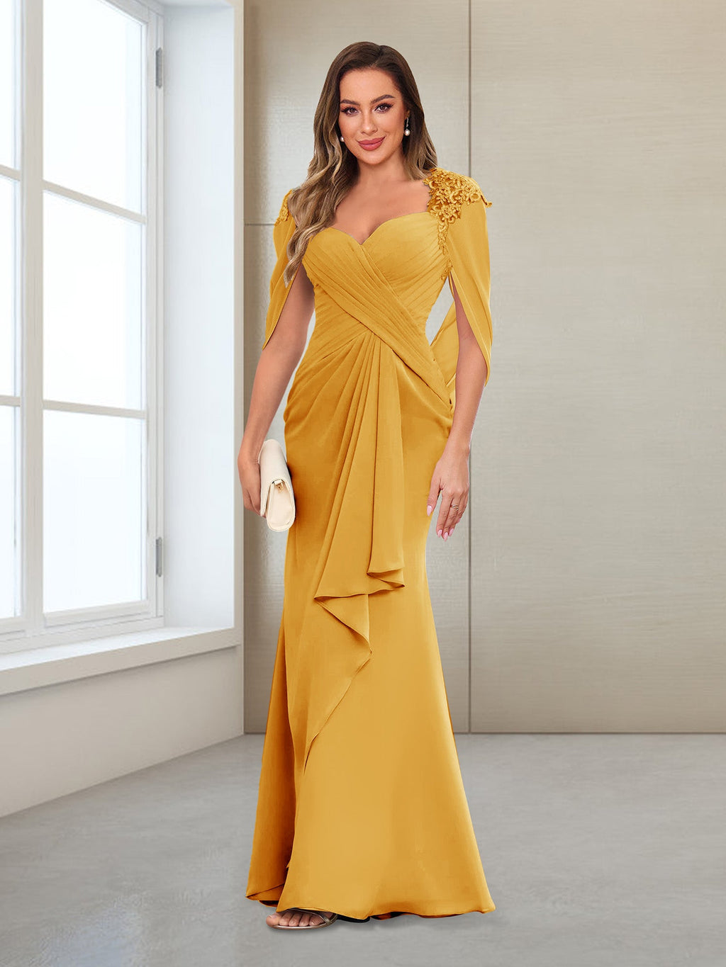 Cora Elise Gold front view mother of the bride dress