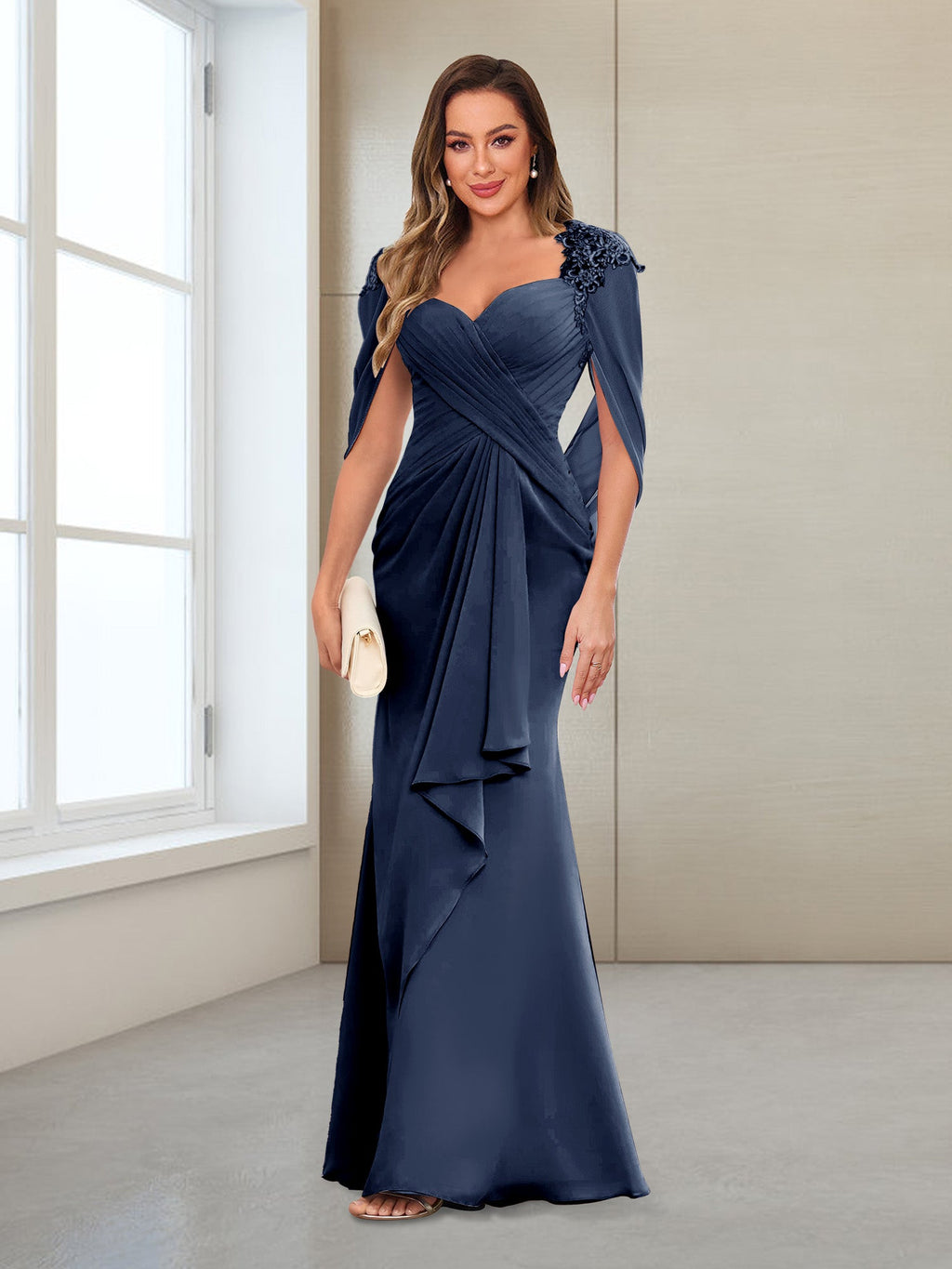 Cora Elise Navy Blue back view mother of the bride dress