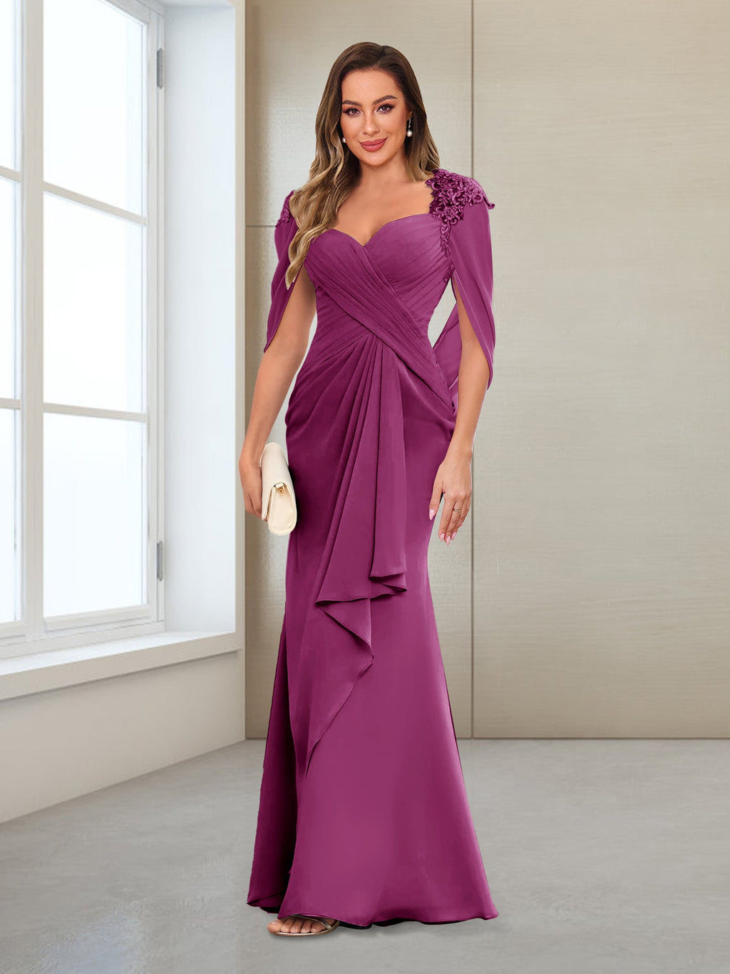 Cora Elise Orchid front view mother of the bride dress