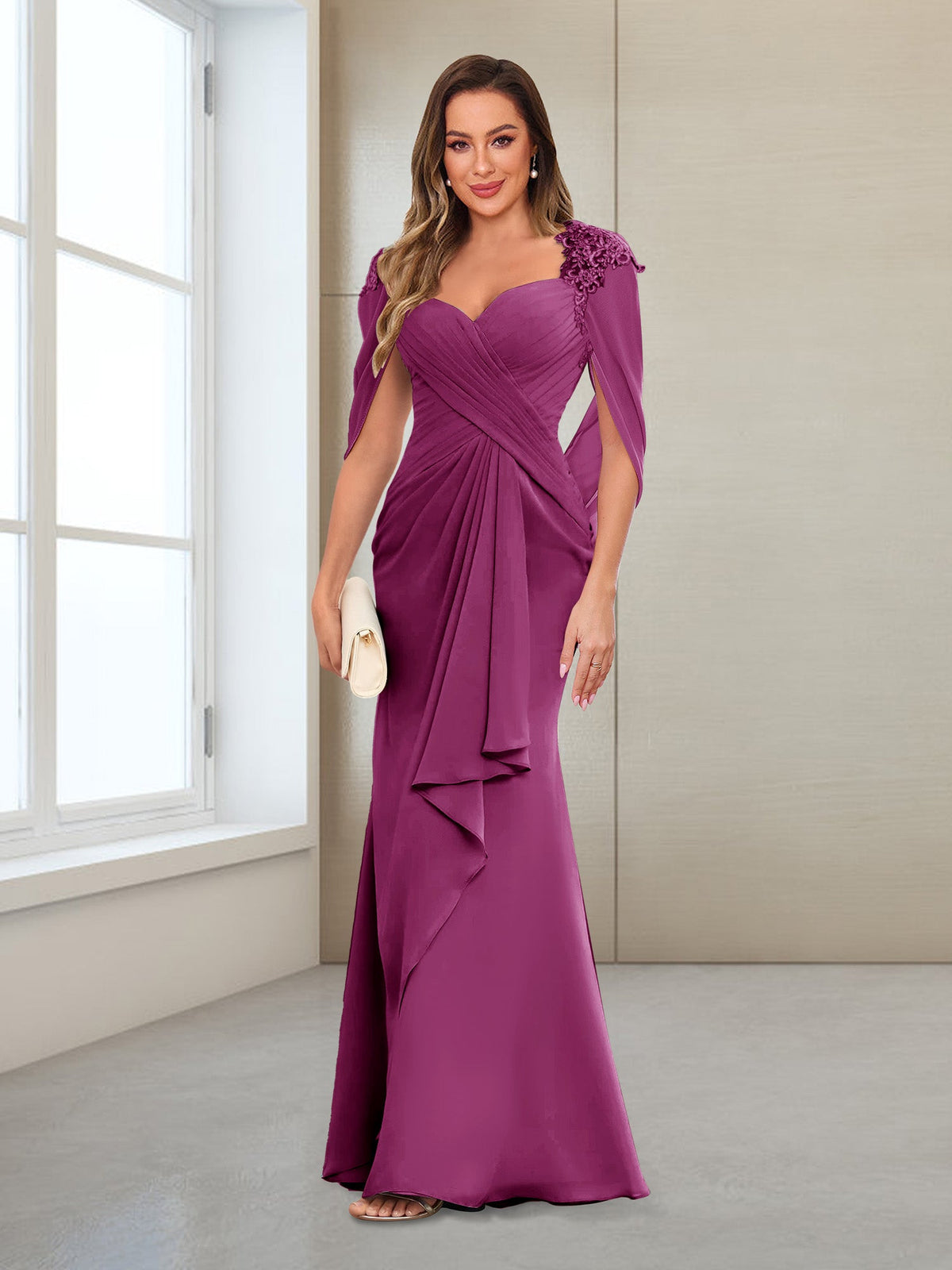 Cora Elise Orchid front view mother of the bride dress
