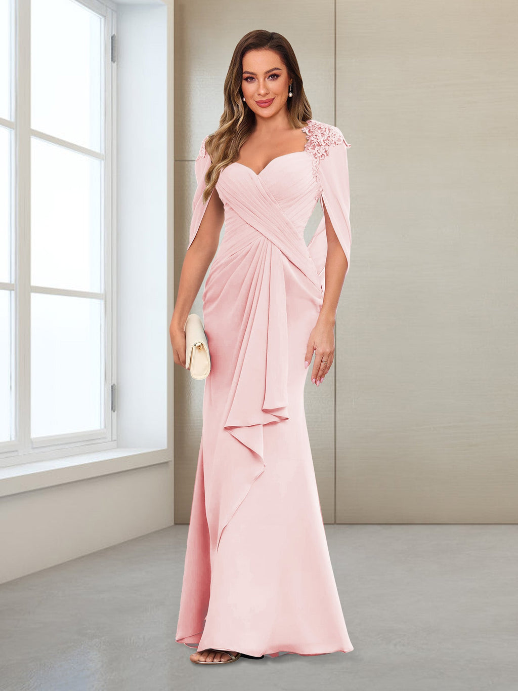 Cora Elise Pearl Pink front view mother of the bride dress