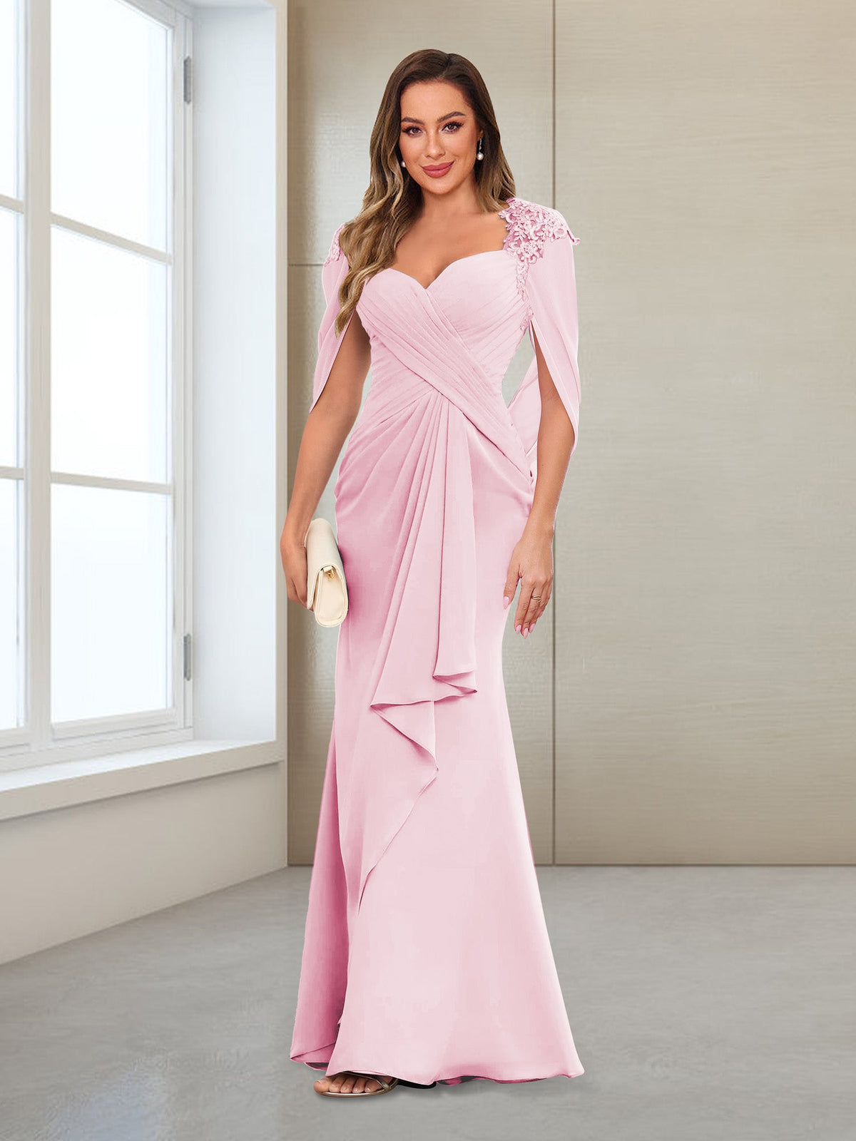 Cora Elise Rose Pink front view mother of the bride dress