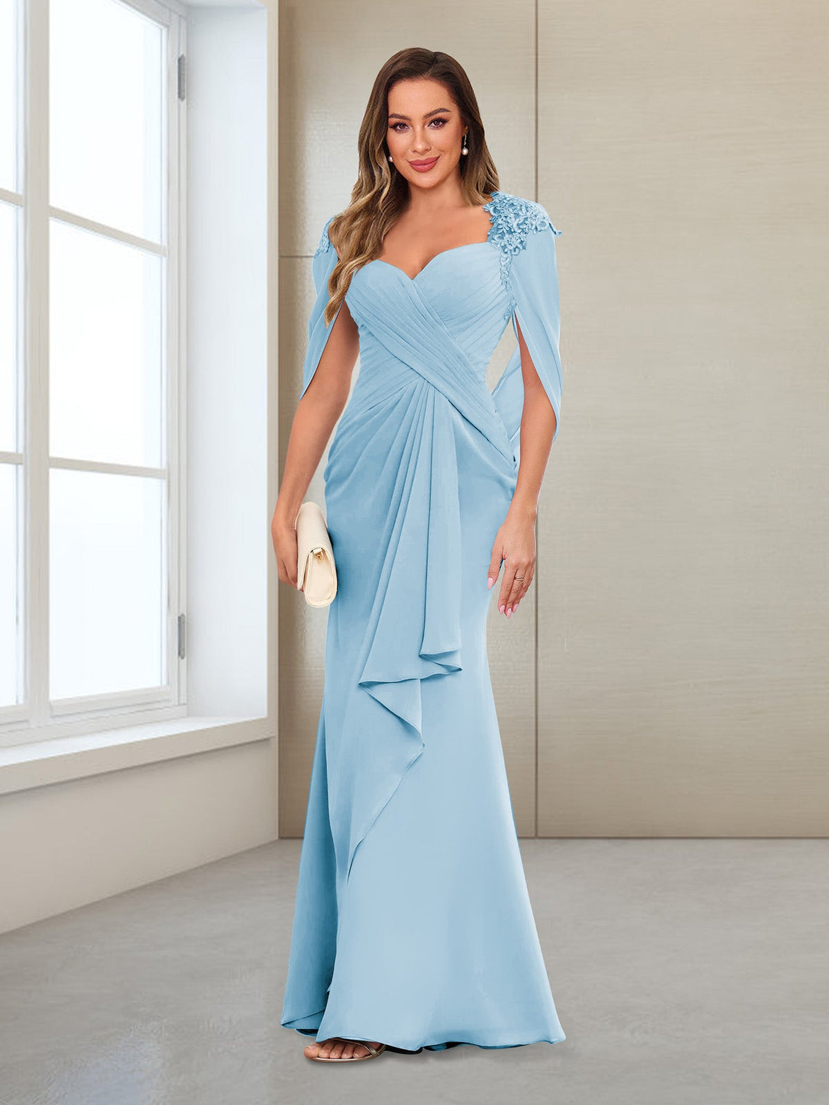Cora Elise Sky Blue side view mother of the bride dress