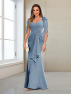 Cora Elise Steel Blue front view mother of the bride dress