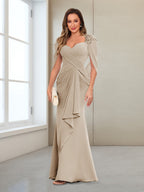 Cora Elise Taupe front view mother of the bride dress