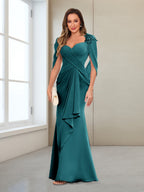 Cora Elise Teal front view mother of the bride dress