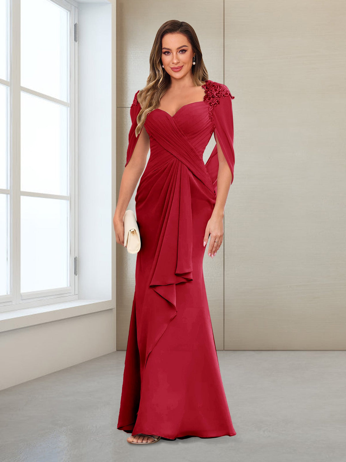 Cora Elise Burgundy side view mother of the bride dress