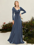 Xandra Elise Dusty Blue front view mother of the bride dress