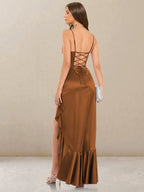 Heloise Burnt Orange back view bridesmaid dress