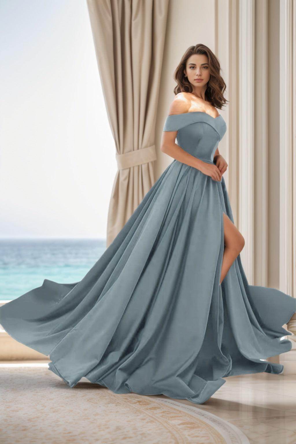 Elegant A Line Court Train Satin Prom Dress for Prom