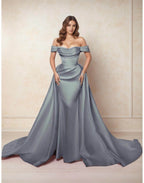 Elegant A Line Chapel Train Satin Prom Dress for Prom