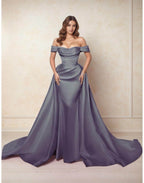 Elegant A Line Chapel Train Satin Prom Dress for Prom