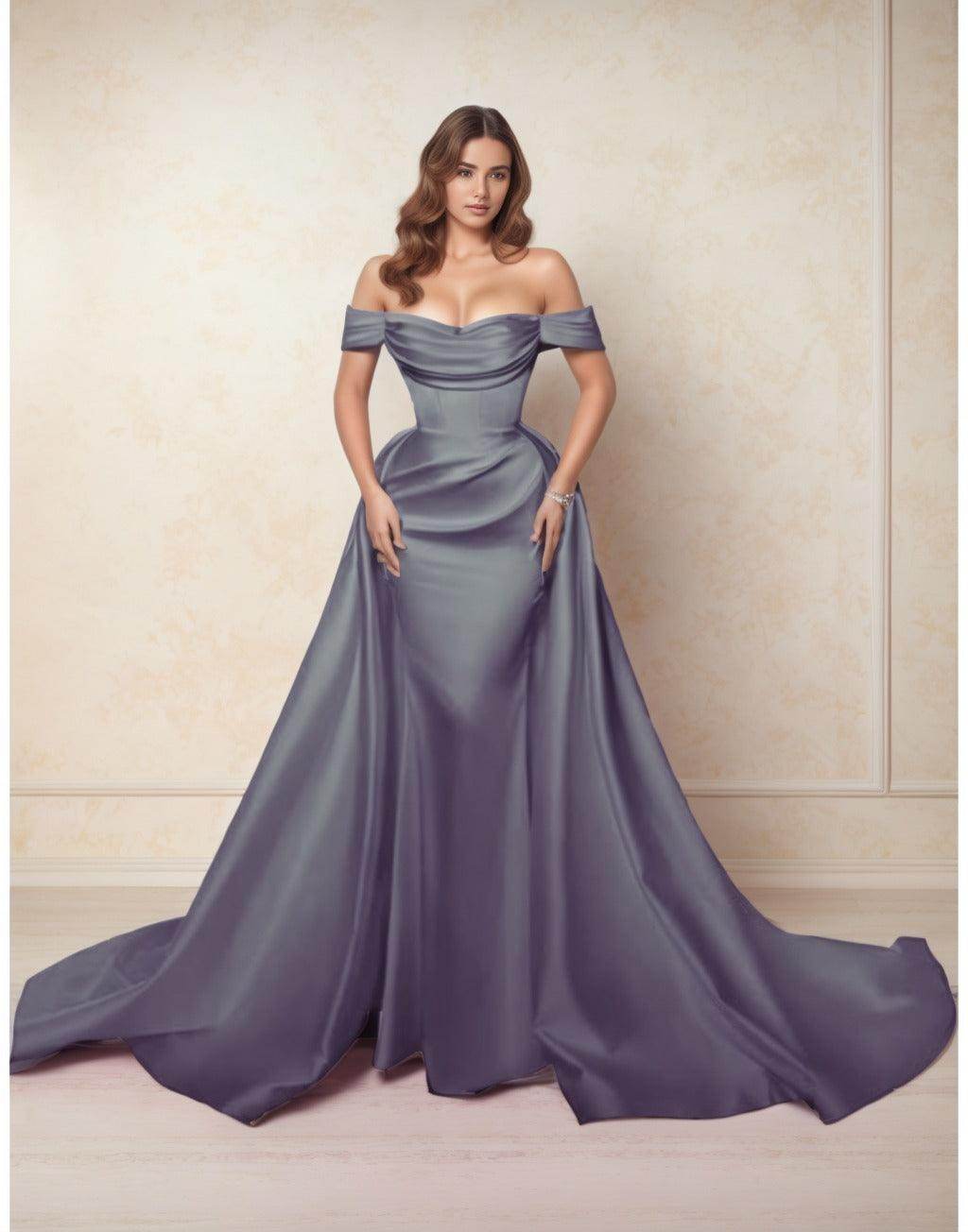 Elegant A Line Chapel Train Satin Prom Dress for Prom