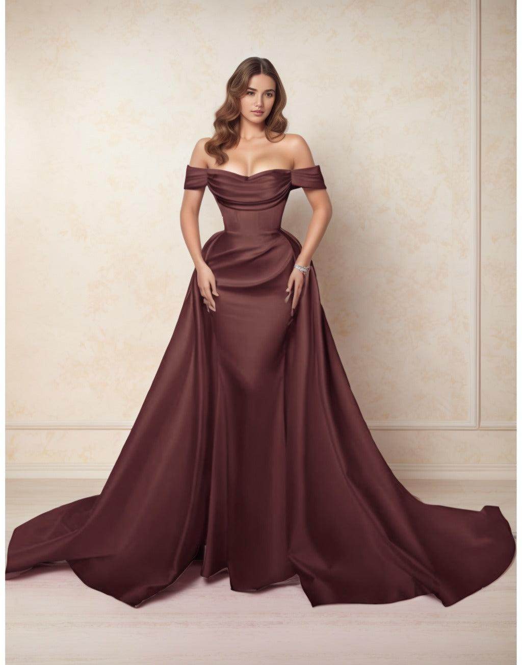 Elegant A Line Chapel Train Satin Prom Dress for Prom