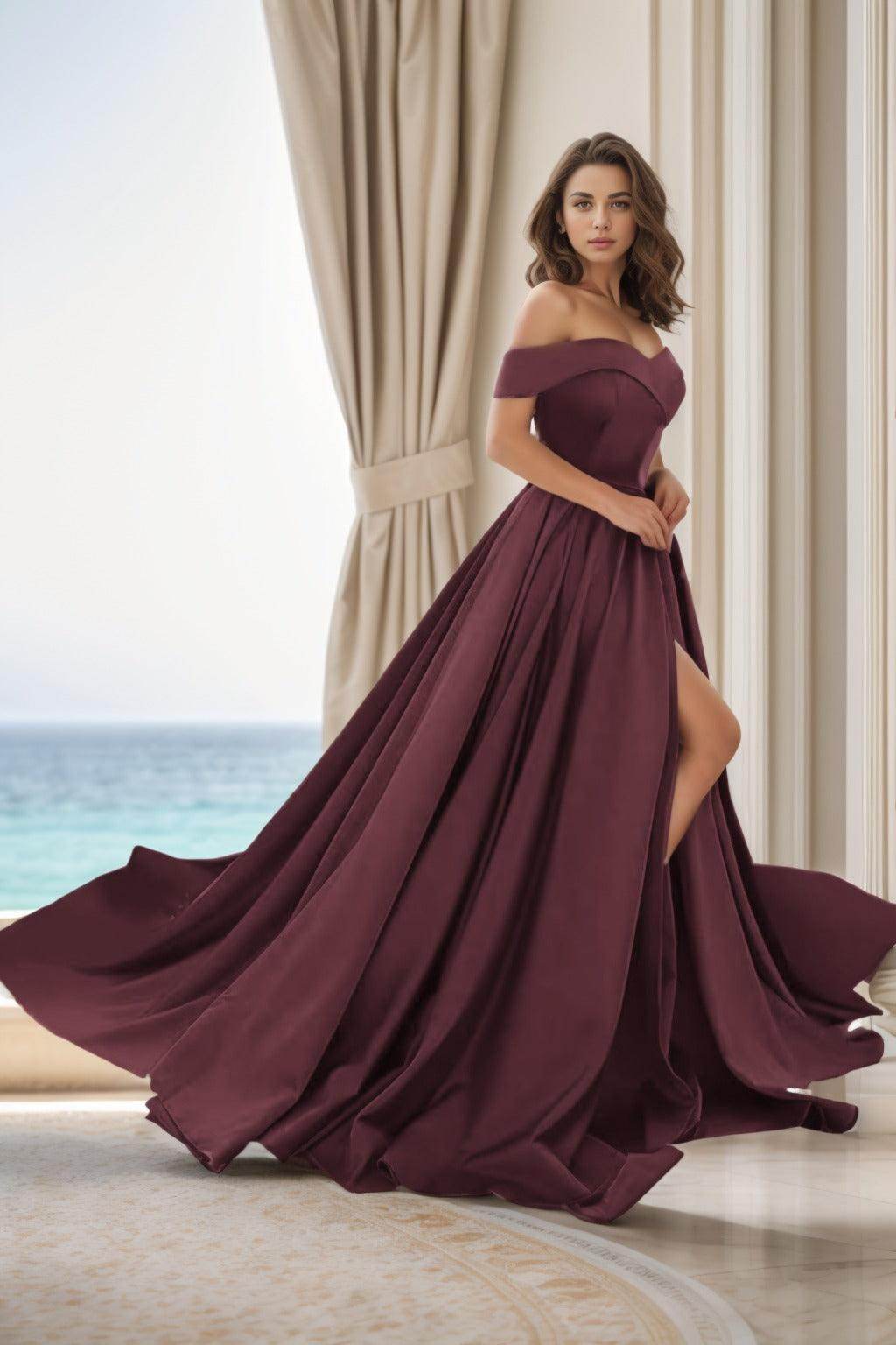 Elegant A Line Court Train Satin Prom Dress for Prom
