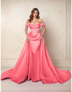 Elegant A Line Chapel Train Satin Prom Dress for Prom