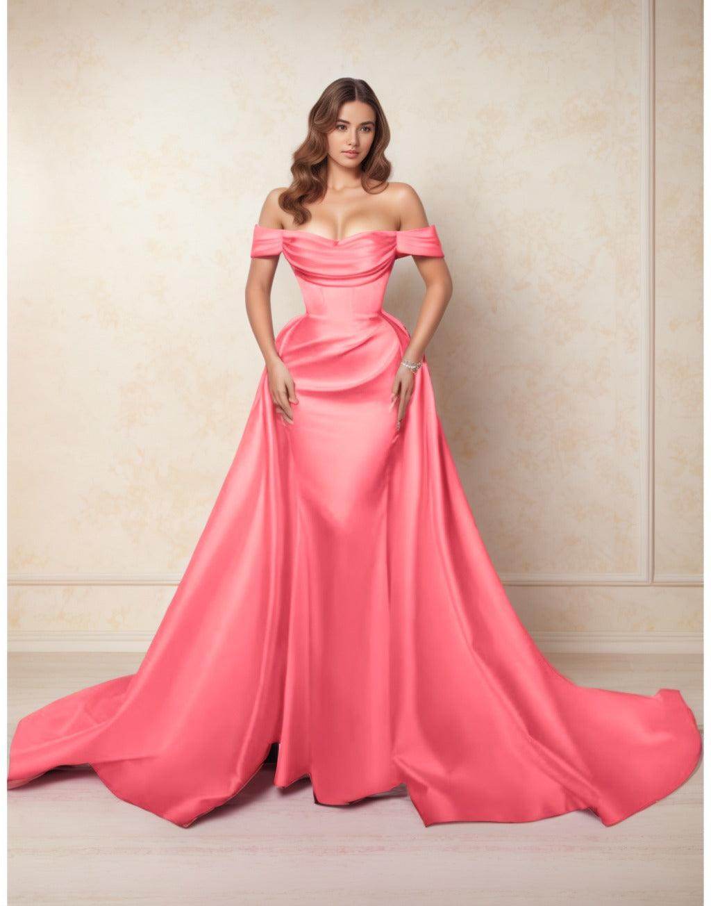 Elegant A Line Chapel Train Satin Prom Dress for Prom