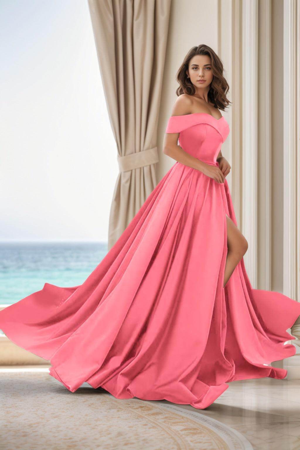 Elegant A Line Court Train Satin Prom Dress for Prom