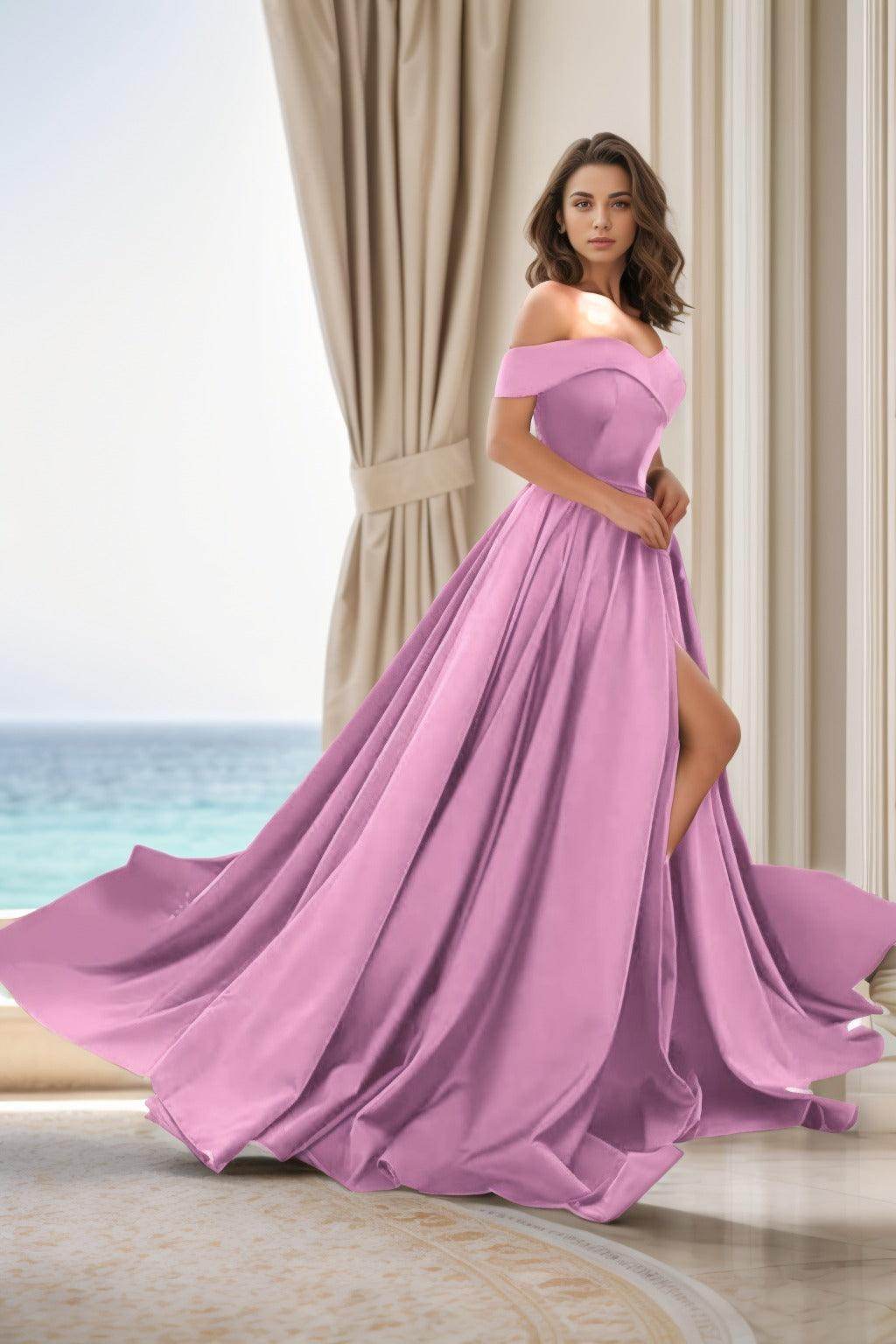 Elegant A Line Court Train Satin Prom Dress for Prom