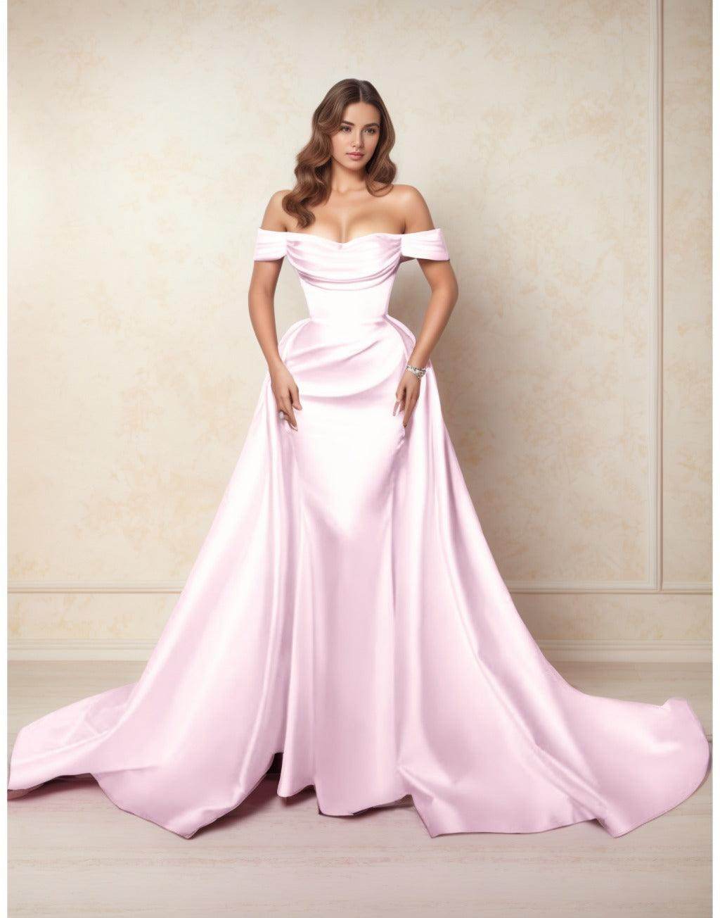 Elegant A Line Chapel Train Satin Prom Dress for Prom