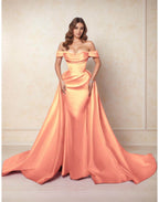 Elegant A Line Chapel Train Satin Prom Dress for Prom