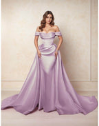 Elegant A Line Chapel Train Satin Prom Dress for Prom