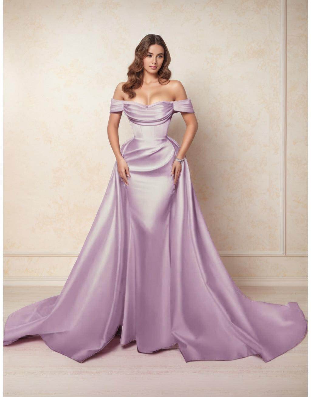 Elegant A Line Chapel Train Satin Prom Dress for Prom