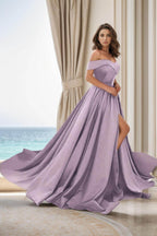 Elegant A Line Court Train Satin Prom Dress for Prom