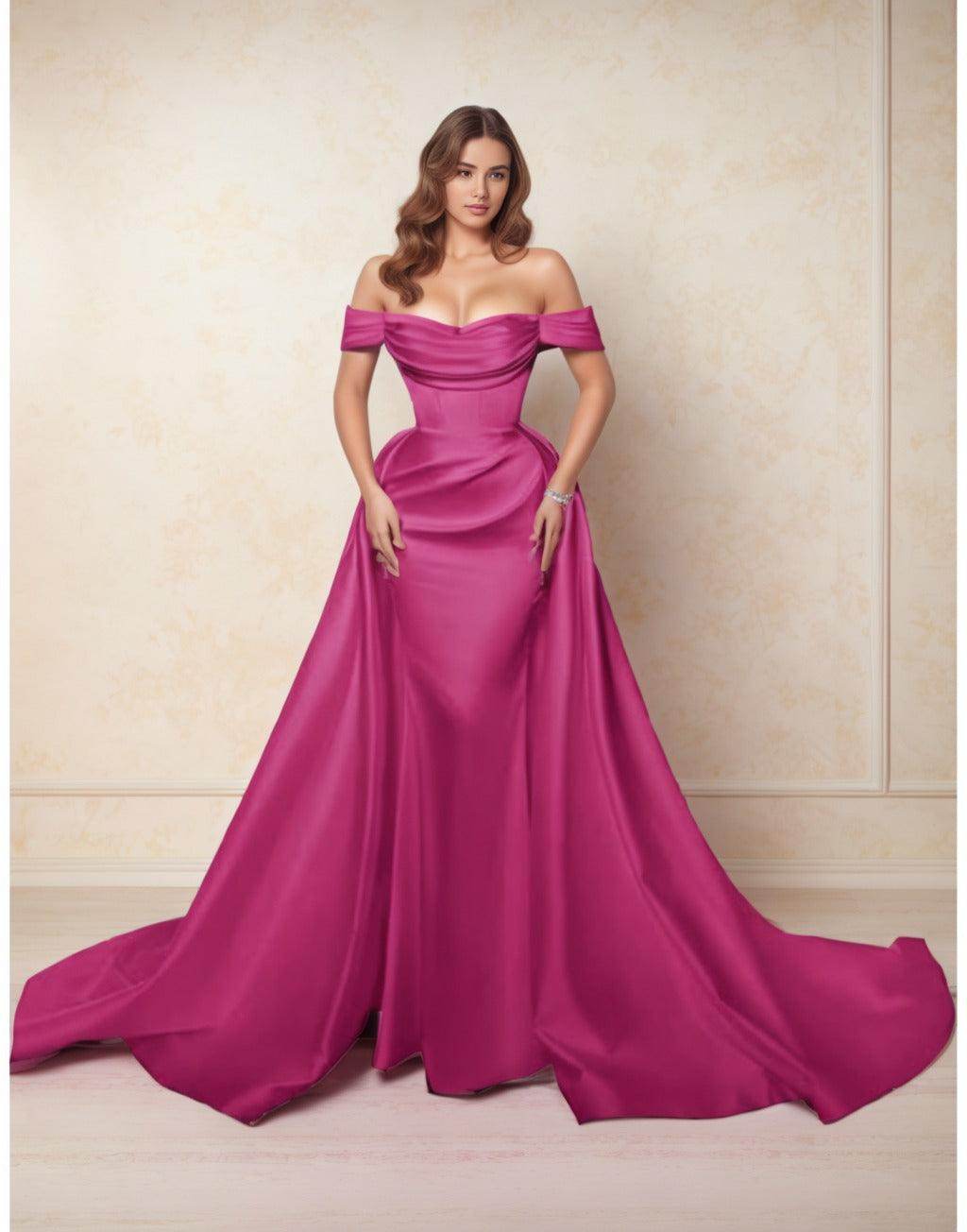 Elegant A Line Chapel Train Satin Prom Dress for Prom
