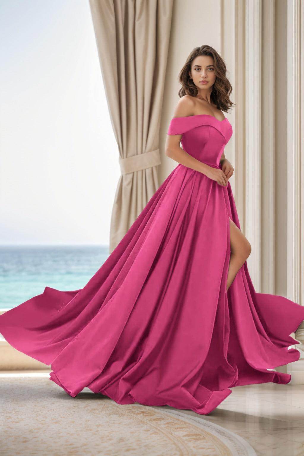 Elegant A Line Court Train Satin Prom Dress for Prom