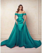 Elegant A Line Chapel Train Satin Prom Dress for Prom