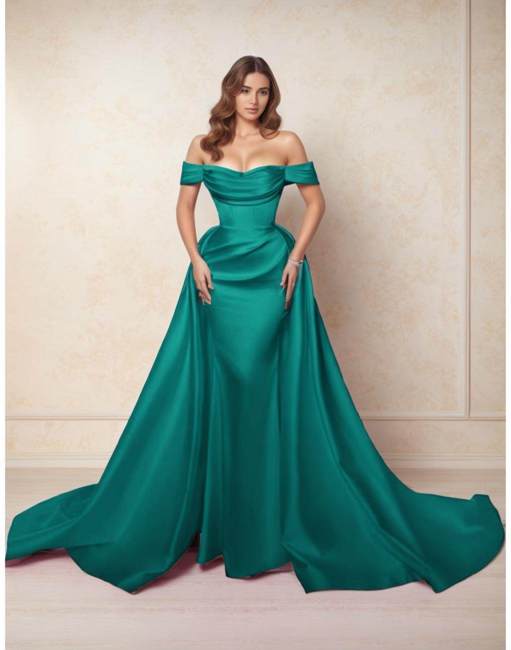 Elegant A Line Chapel Train Satin Prom Dress for Prom
