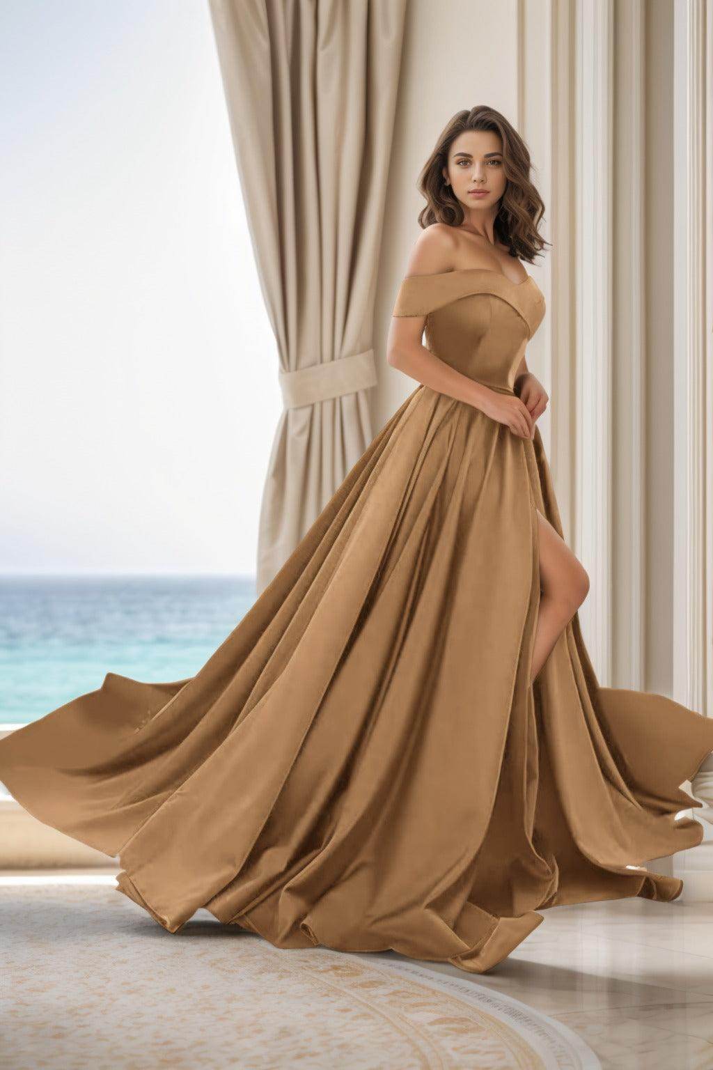 Elegant A Line Court Train Satin Prom Dress for Prom