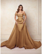 Elegant A Line Chapel Train Satin Prom Dress for Prom