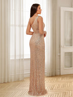 Katerina Dawn Champagne back view wedding guest dress