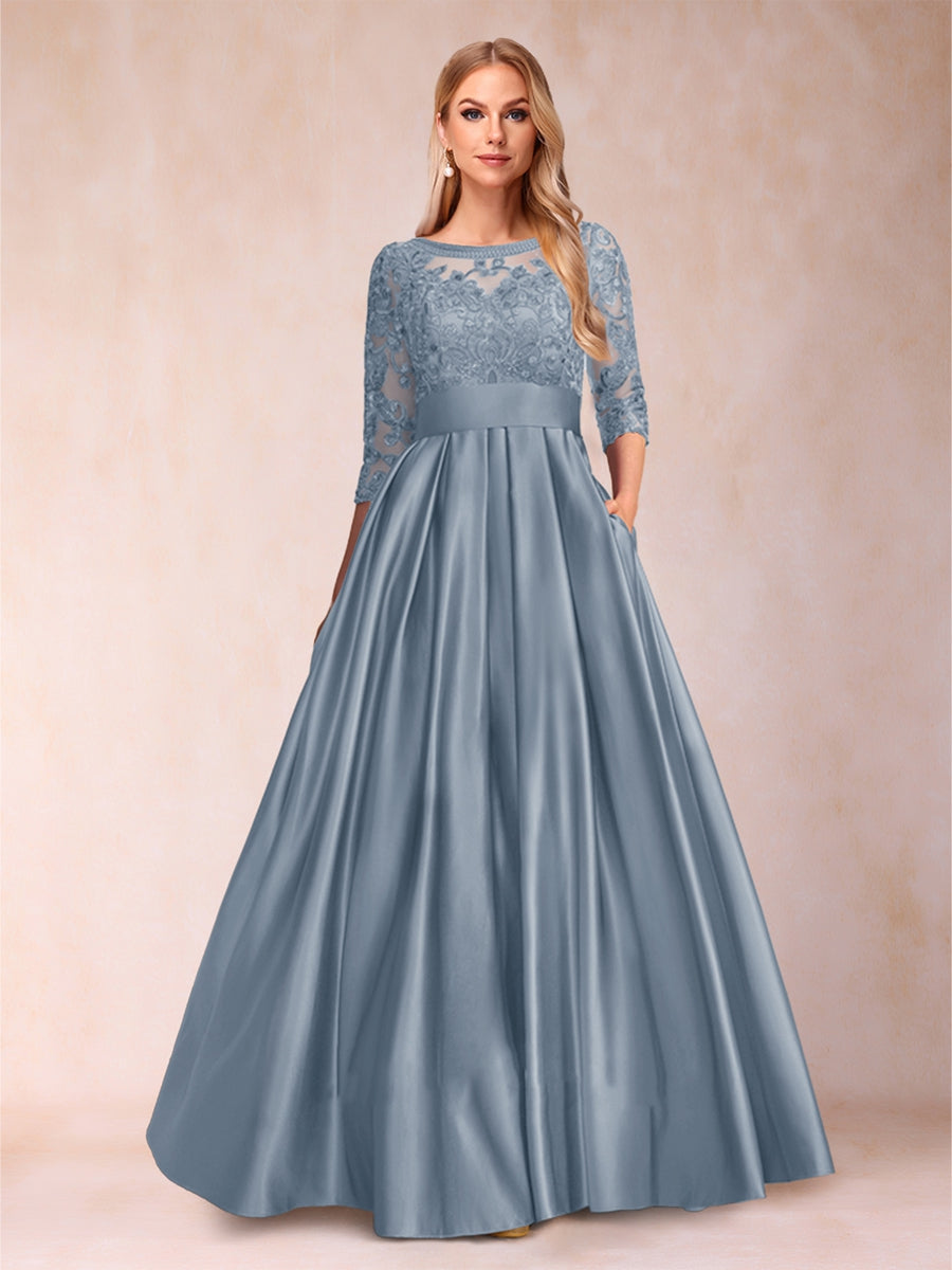 Xena Mae Dusty Blue side view mother of the bride dress