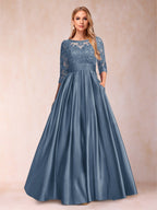 Xena Mae Steel Blue front view mother of the bride dress