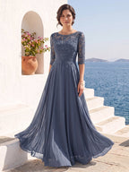 Freya Claire Dusty Blue front view mother of the bride dress