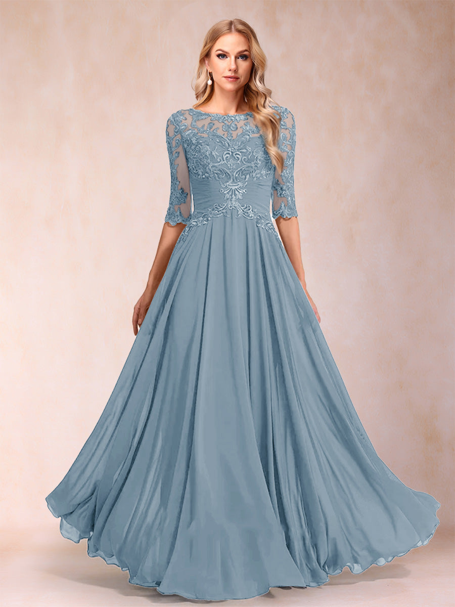 Freya Claire Dusty Blue side view mother of the bride dress