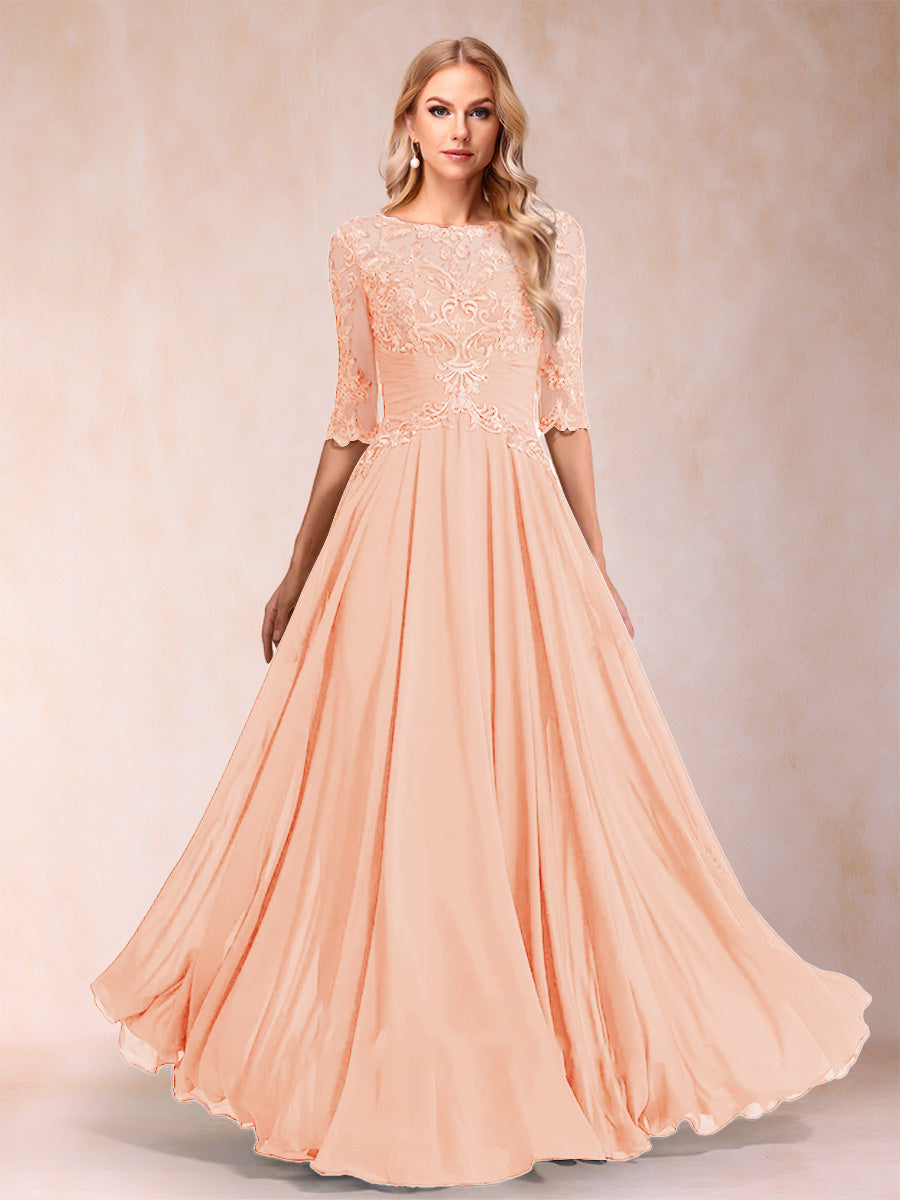 Freya Claire Peach front view mother of the bride dress