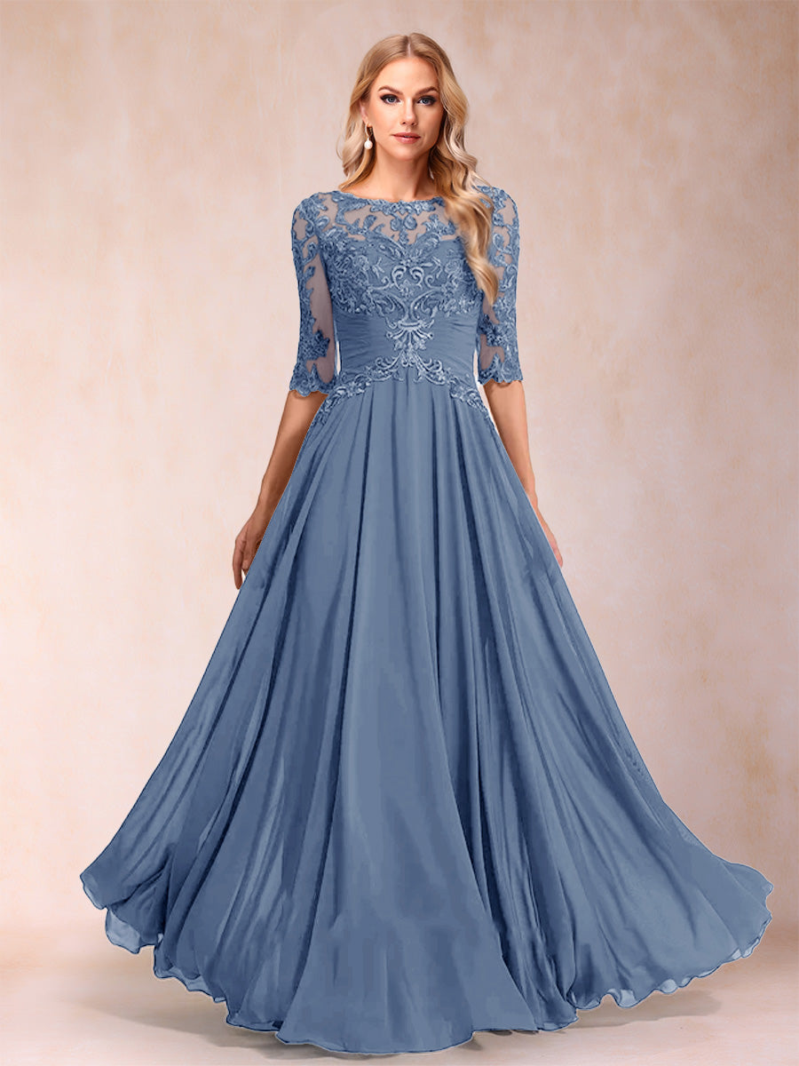 Freya Claire Steel Blue front view mother of the bride dress