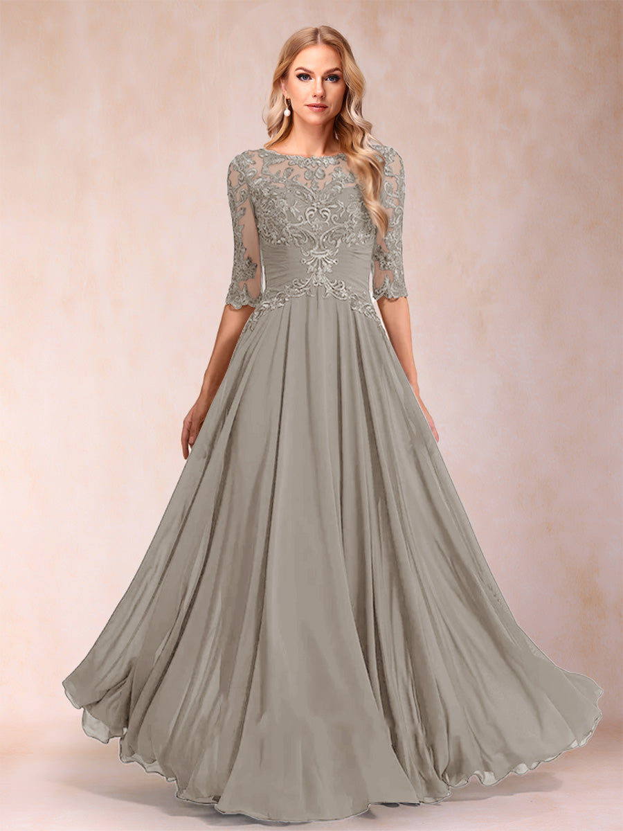Freya Claire Taupe front view mother of the bride dress