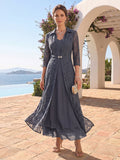 Delphine Dusty Blue front view wedding guest dress