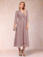 Jacquetta Dove Dusty Rose front view mother of the bride dress